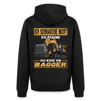 Ich Schnarche Nicht Ich Träume Ich Wäre Ein Bagger - Unisex Premium Bio Zip Hoodie - Schwarz - Hinten - Nico (187cm)