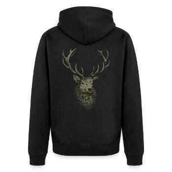 Jäger Shirt Herren Jagd Hirsch - Unisex Premium Bio Zip Hoodie - Schwarz - Hinten - Nico (187cm)