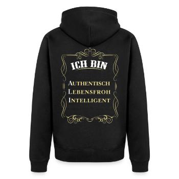 Für den besten Menschen - Ich bin Ali - Unisex Premium Bio Zip Hoodie - Schwarz - Hinten - Nico (187cm)