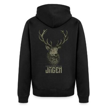 Jäger geboren zum Jagen - Unisex Premium Bio Zip Hoodie - Schwarz - Hinten - Nico (187cm)