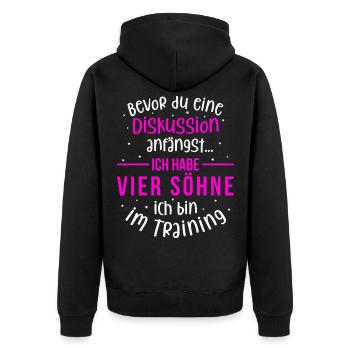 Ich habe vier Söhne - Mutter und Söhne - Unisex Premium Bio Zip Hoodie - Schwarz - Hinten - Nico (187cm)