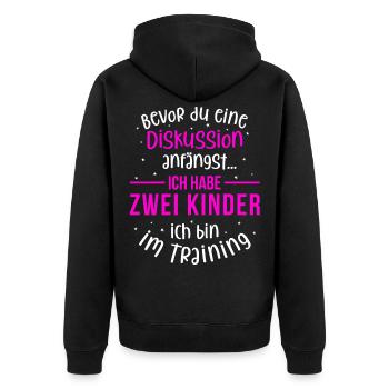 Ich habe zwei Kinder - Mutter und Kinder - Unisex Premium Bio Zip Hoodie - Schwarz - Hinten - Nico (187cm)