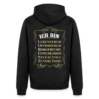 Für den besten Menschen - Ich bin Lorenz - Unisex Premium Bio Zip Hoodie - Schwarz - Hinten - Nico (187cm)