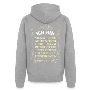 Für den besten Menschen - Ich bin Maurice - Unisex Premium Bio Zip Hoodie - Grau meliert - Hinten - Nico (187cm)
