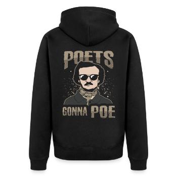 Allan Poe Rabe Krähe Shirt Gothic LIteratur - Unisex Premium Bio Zip Hoodie - Schwarz - Hinten - Nico (187cm)