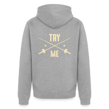 Essayez-moi Escrimeur - Veste à capuche bio Premium Unisexe - gris chiné - Dos - Nico (187cm)