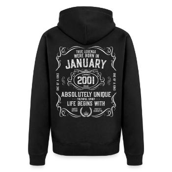 21 years January January 2001 - Unisex Premium Organic Zip Hoodie - black - Back - Nico (187cm)