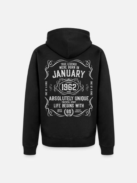 1962 Janvier 60 ans - Veste à capuche bio Premium Unisexe - noir