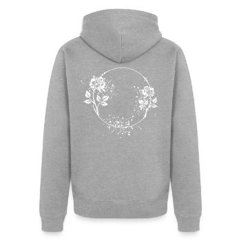 Cadre rose rond avec taches de couleur - Veste à capuche bio Premium Unisexe - gris chiné - Dos - Nico (187cm)