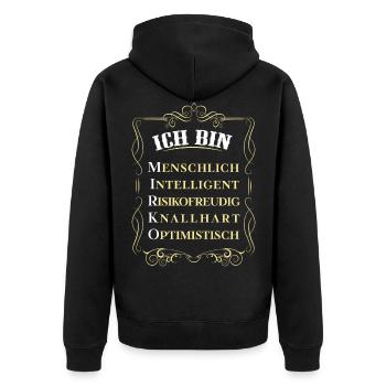 Für den besten Menschen - Ich bin Mirko - Unisex Premium Bio Zip Hoodie - Schwarz - Hinten - Nico (187cm)