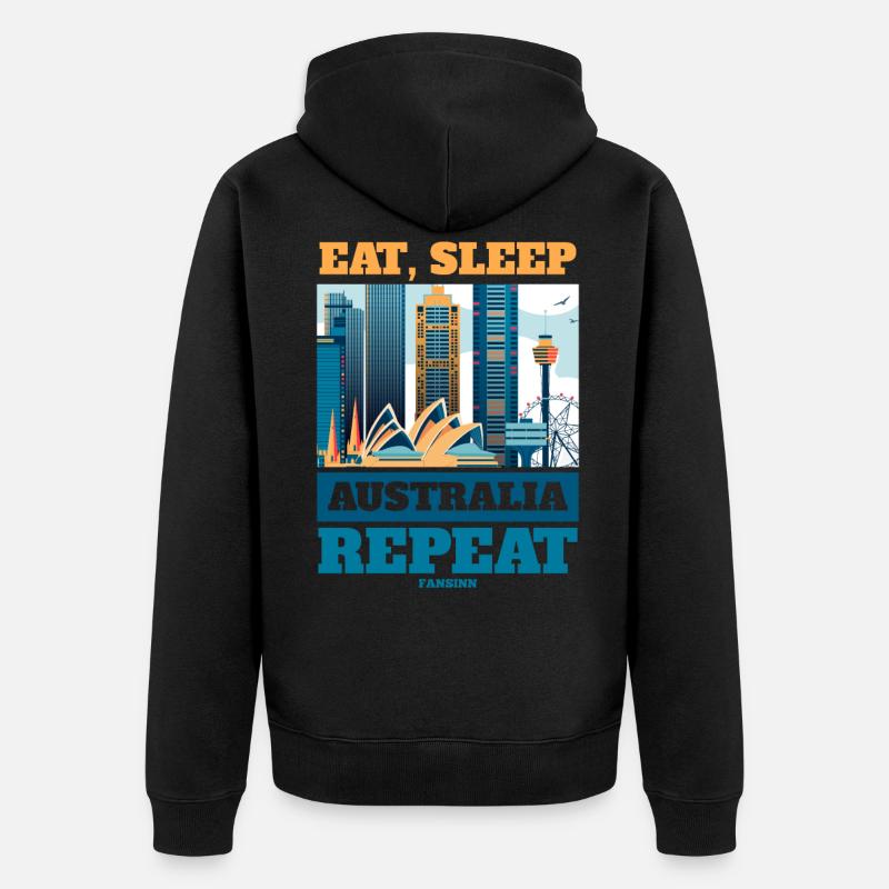 Eat Sleep Australia Repeat - Unisex Premium Bio Zip Hoodie - Schwarz