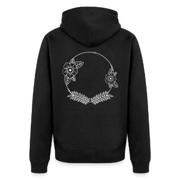 White Flowers Tendrils Corner Ornaments Frame - Unisex Premium Organic Zip Hoodie - black - Back - Nico (187cm)