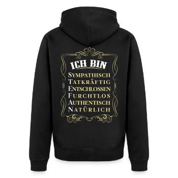 Für den besten Menschen - Ich bin Stefan - Unisex Premium Bio Zip Hoodie - Schwarz - Hinten - Nico (187cm)