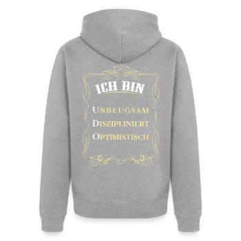 Für den besten Menschen - Ich bin Udo - Unisex Premium Bio Zip Hoodie - Grau meliert - Hinten - Nico (187cm)