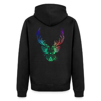 Farbenfroher Hirschkopf - Unisex Premium Bio Zip Hoodie - Schwarz - Hinten - Nico (187cm)