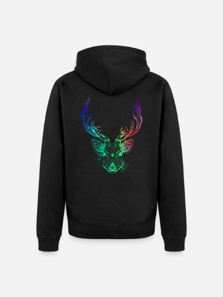 Farbenfroher Hirschkopf - Unisex Premium Bio Zip Hoodie - Schwarz