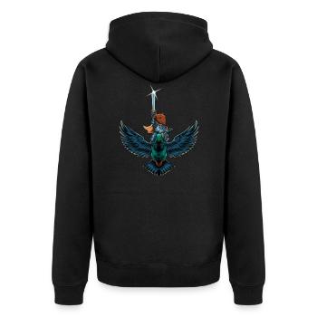 Mächtige Maus mit Schwert reitet auf Taube - Unisex Premium Bio Zip Hoodie - Schwarz - Hinten - Nico (187cm)