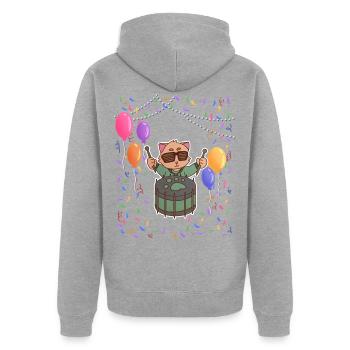Katze spielt Schlagzeug Geburtstagsparty - Unisex Premium Bio Zip Hoodie - Grau meliert - Hinten - Nico (187cm)