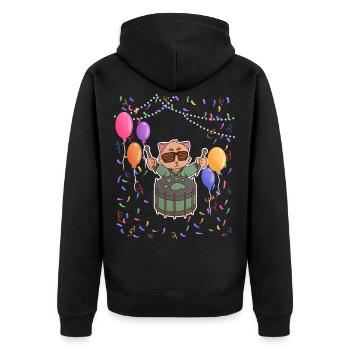 Katze spielt Schlagzeug Geburtstagsparty - Unisex Premium Bio Zip Hoodie - Schwarz - Hinten - Nico (187cm)