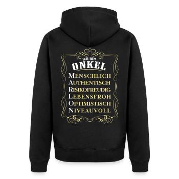 Marlon - bester Onkel - Unisex Premium Bio Zip Hoodie - Schwarz - Hinten - Nico (187cm)