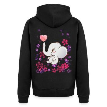 Baby Elefant mit Blumen - Unisex Premium Bio Zip Hoodie - Schwarz - Hinten - Nico (187cm)