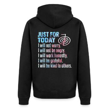 Reiki Energie shirt für Reiki Meister - Unisex Premium Bio Zip Hoodie - Schwarz - Hinten - Nico (187cm)