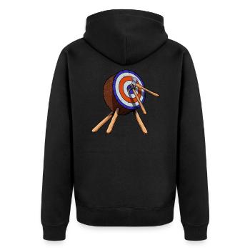 Äxte in Zielscheibe - Axt werfen - Unisex Premium Bio Zip Hoodie - Schwarz - Hinten - Nico (187cm)