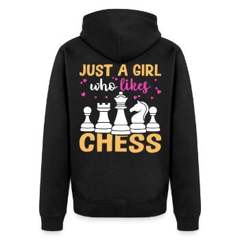 Nur Ein Mädchen, Das Schach Mag - Unisex Premium Bio Zip Hoodie - Schwarz - Hinten - Nico (187cm)