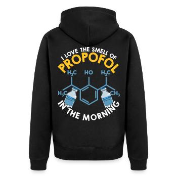 I Love The Smell Of Propofol In The Morning - Unisex Premium Organic Zip Hoodie - black - Back - Nico (187cm)
