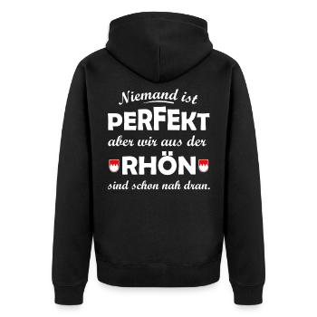 Perfekt aus der Rhön - Unisex Premium Bio Zip Hoodie - Schwarz - Hinten - Nico (187cm)