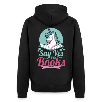Say Yes To Books - Unisex Premium Organic Zip Hoodie - black - Back - Nico (187cm)