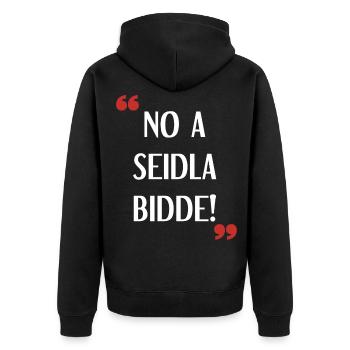 No a seidla bidde! Design für Bamberg und - Unisex Premium Bio Zip Hoodie - Schwarz - Hinten - Nico (187cm)