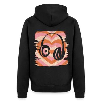 Headphones Retro Music - Unisex Premium Organic Zip Hoodie - black - Back - Nico (187cm)