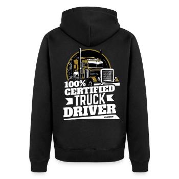 100% Certified Truck Driver - Unisex Premium Bio Zip Hoodie - Schwarz - Hinten - Nico (187cm)