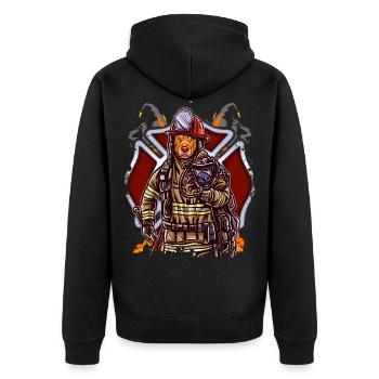 Funny Pitbull Firefighter Fireman - Unisex Premium Bio Zip Hoodie - Schwarz - Hinten - Nico (187cm)