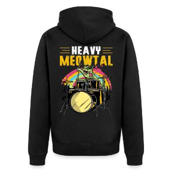 Heavy Meowtal drum drum drum - Unisex Premium Organic Zip Hoodie - black - Back - Nico (187cm)