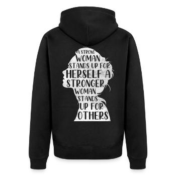 A Strong Woman Stands Up For Herself - Unisex Premium Bio Zip Hoodie - Schwarz - Hinten - Nico (187cm)