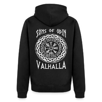 Sons of Odin Valhalla Viking Warriors Norsemen - Unisex Premium Organic Zip Hoodie - black - Back - Nico (187cm)
