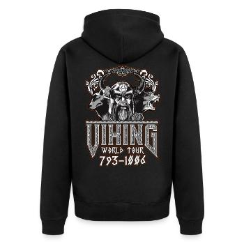 Wikinger - Viking World Tour 793-1006 - Unisex Premium Bio Zip Hoodie - Schwarz - Hinten - Nico (187cm)