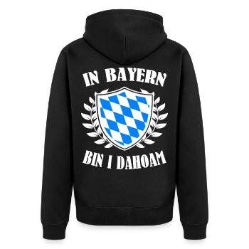 In Bayern bin i dahoam - Unisex Premium Bio Zip Hoodie - Schwarz - Hinten - Nico (187cm)