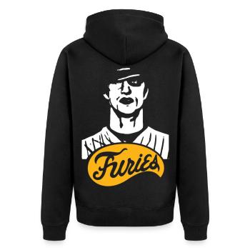 Furies-Logo Vintage - Unisex Premium Bio Zip Hoodie - Schwarz - Hinten - Nico (187cm)