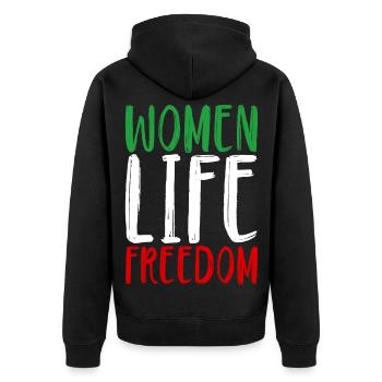 Women Life Freedom Frau Frauen Frauenrechte Iran - Unisex Premium Bio Zip Hoodie - Schwarz - Hinten - Nico (187cm)
