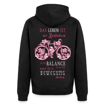 Das Leben ist wie Radfahren - Unisex Premium Bio Zip Hoodie - Schwarz - Hinten - Nico (187cm)