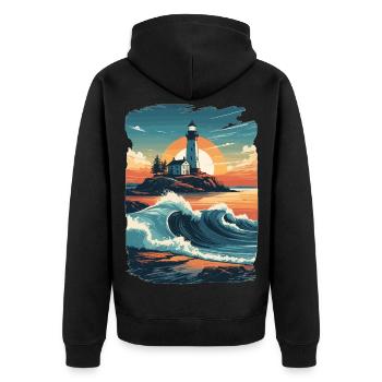 Lighthouse - Unisex Premium Organic Zip Hoodie - black - Back - Nico (187cm)