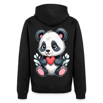 Panda mit Herz - Unisex Premium Bio Zip Hoodie - Schwarz - Hinten - Nico (187cm)