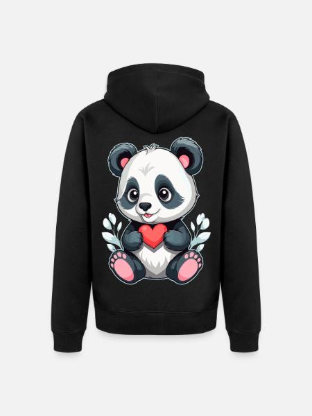 Panda mit Herz - Unisex Premium Bio Zip Hoodie - Schwarz