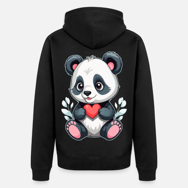 Panda mit Herz - Unisex Premium Bio Zip Hoodie - Schwarz