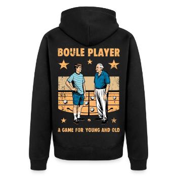 Boule Spieler - Unisex Premium Bio Zip Hoodie - Schwarz - Hinten - Nico (187cm)