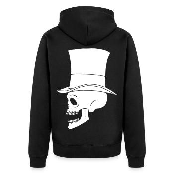 Vintage Weißer Totenkopf - Unisex Premium Bio Zip Hoodie - Schwarz - Hinten - Nico (187cm)