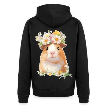 Guinea pig with flowers - Unisex Premium Organic Zip Hoodie - black - Back - Nico (187cm)